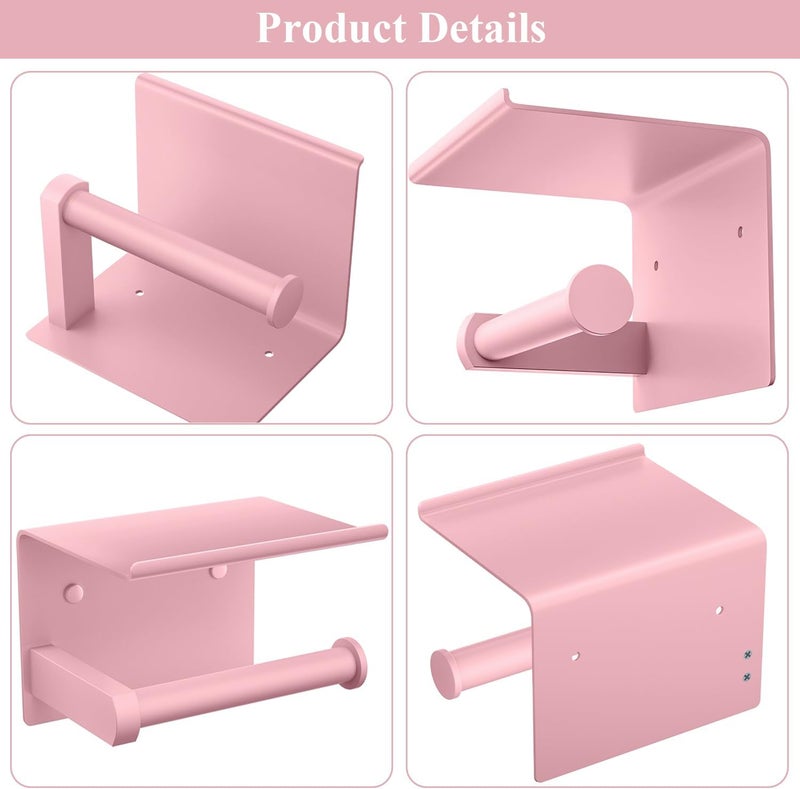 Tindbea Toilet Paper Holder with Phone Shelf, Adhesive or Screw Wall Mount Toilet Tissue Roll Holder, Rustproof & Multifunctional Stainless Steel Bathroom Storage Dispenser (Blush Pink) - Image 5